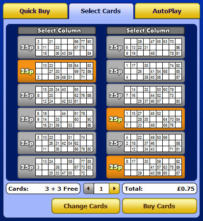 selecting king jackpot 90 ball bingo cards