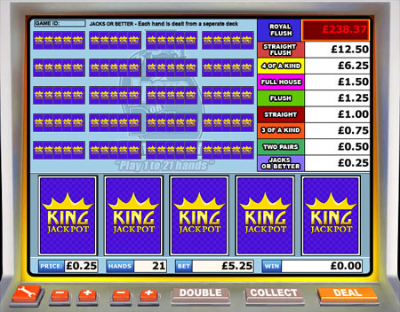king jackpot jacks or better video poker online casino game