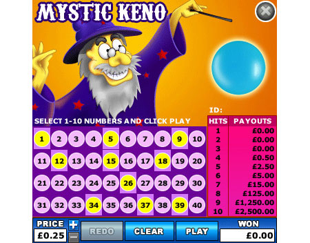 king jackpot mystic keno online instant win game